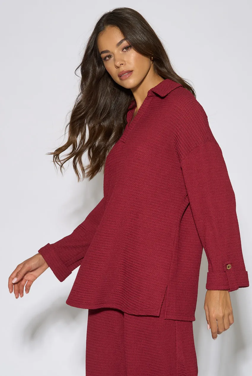 Gini London Mulberry Top Scollo V Berry Manica Lunga