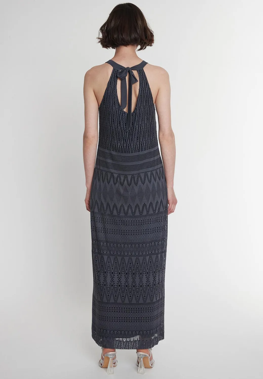 Ana Alcazar Pisa abito maxi antracite pizzo