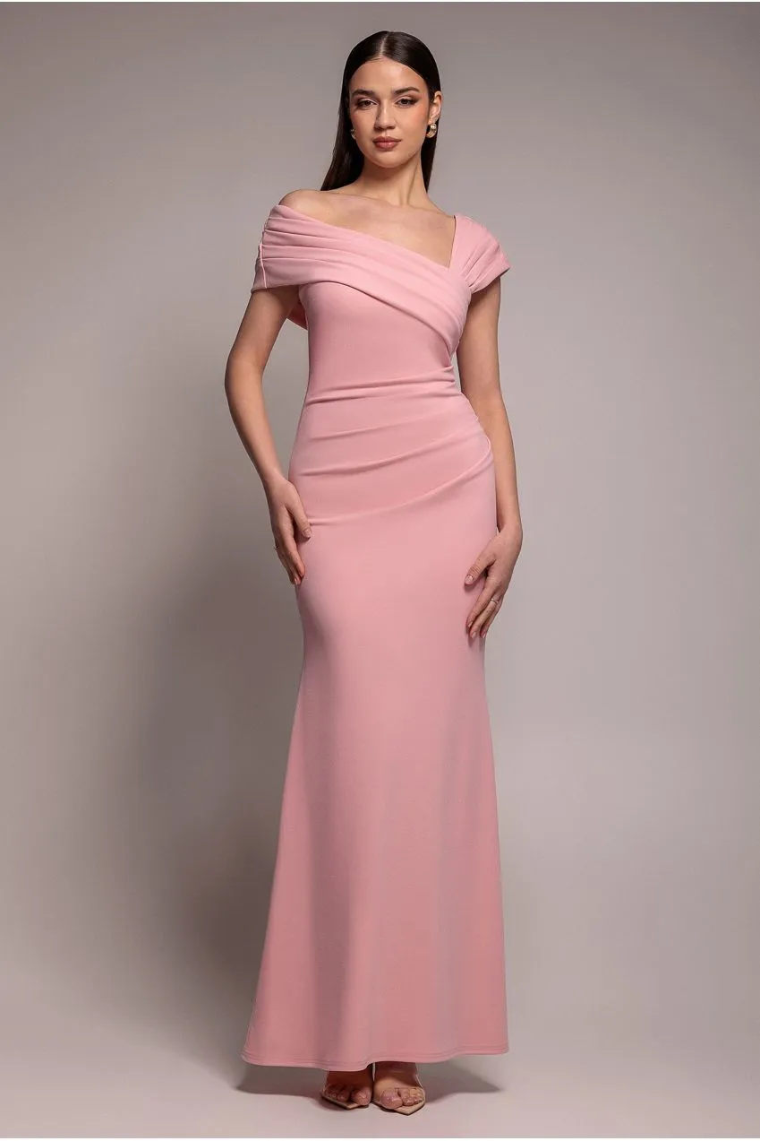 Goddiva One Shoulder abito maxi rosa cipria scuba monospalla
