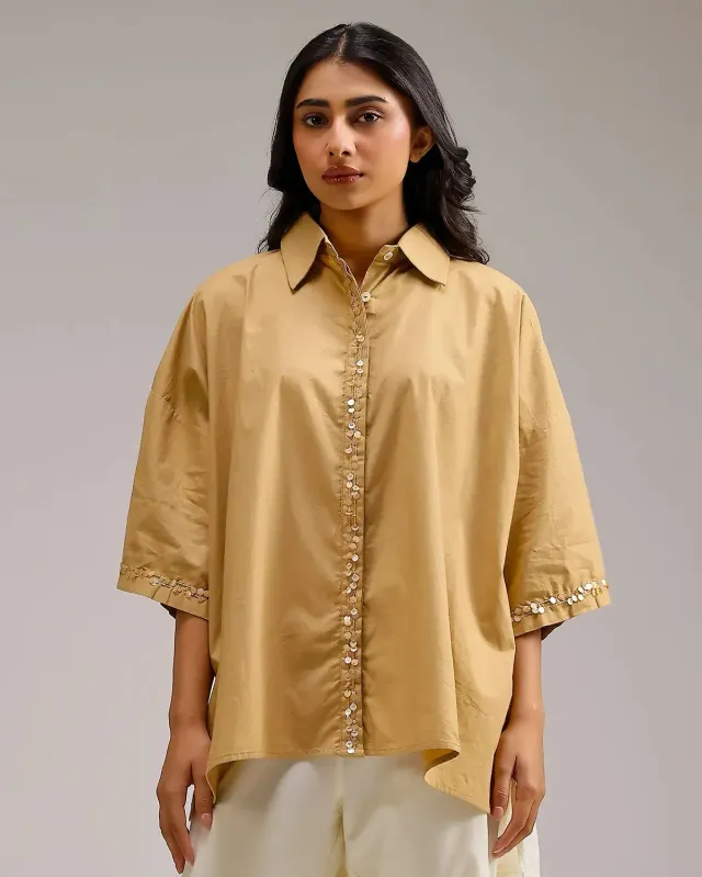 Our Dve Dune Flow camicia beige a righe