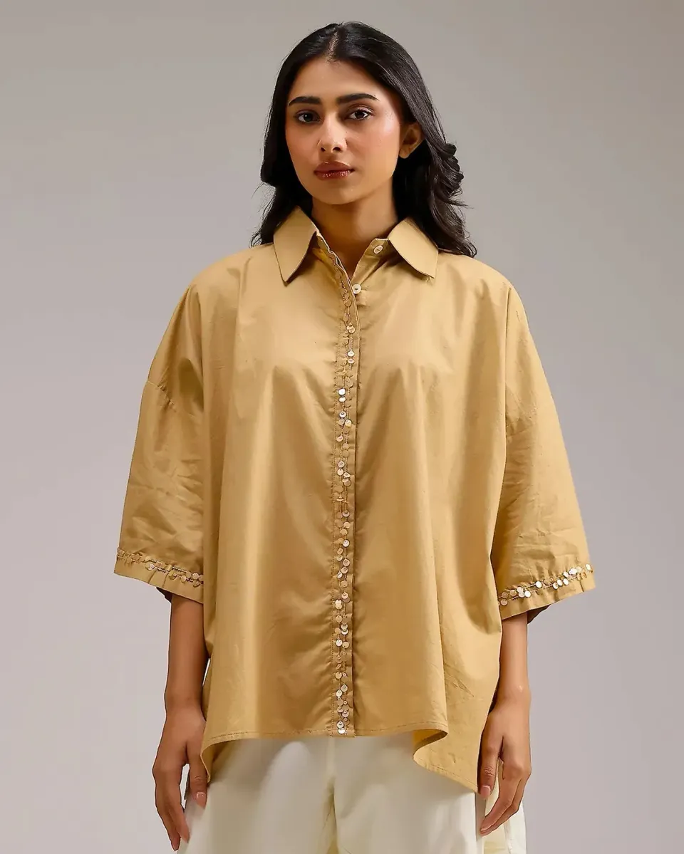 Our Dve Dune Flow camicia beige a righe