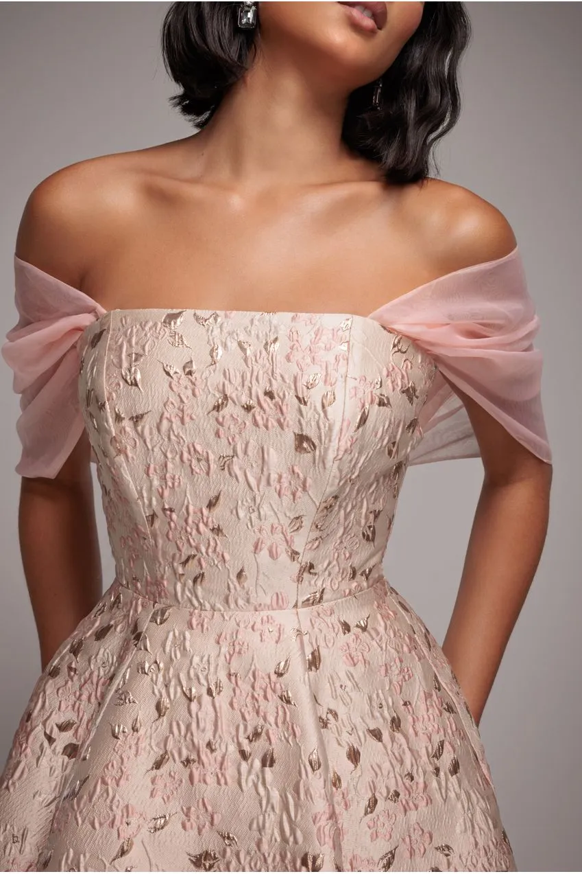 Goddiva abito midi jacquard allacciatura rosa cipria