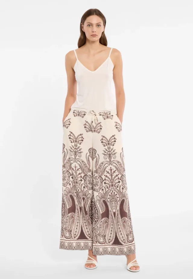 Ana Alcazar Dorinol pantaloni palazzo marroni fantasia paisley