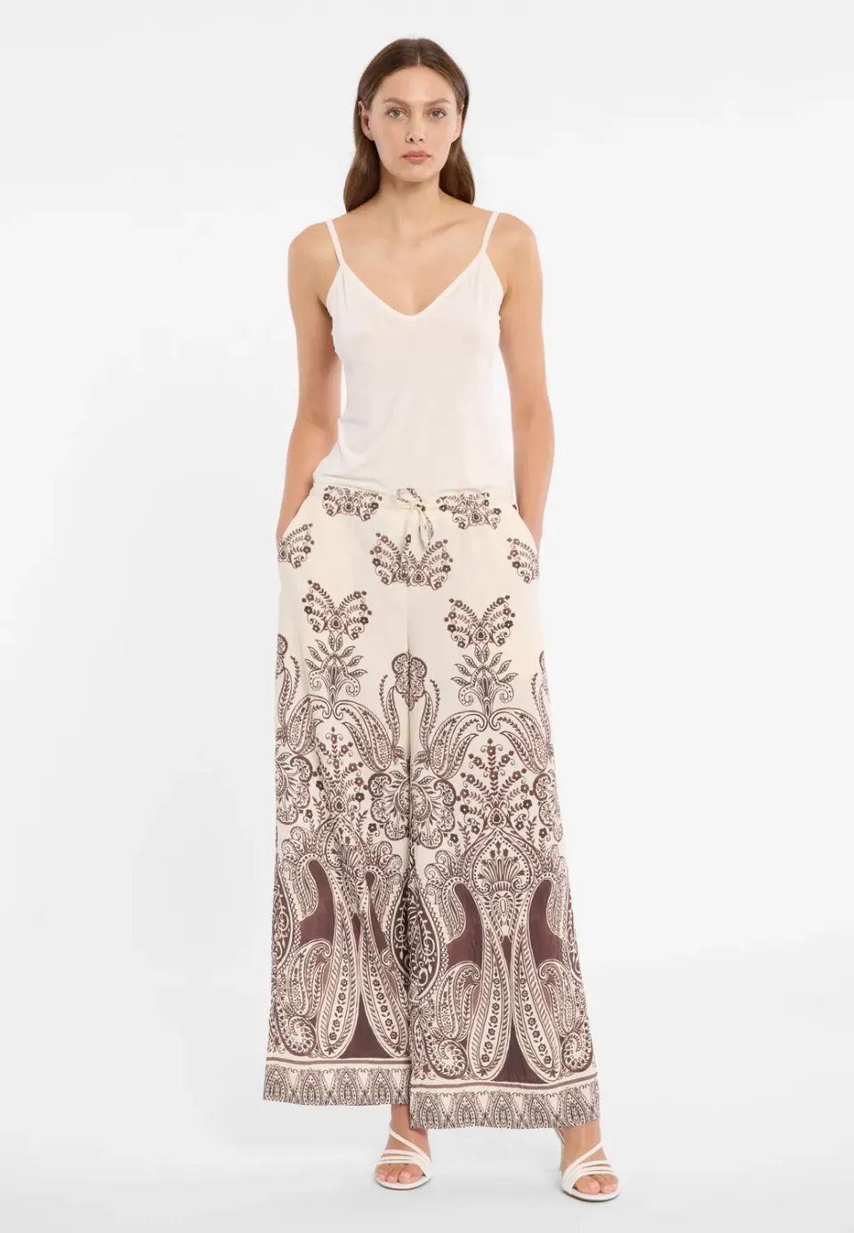 Ana Alcazar Dorinol pantaloni palazzo marroni fantasia paisley