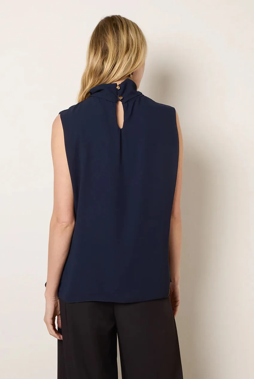 Blue Vanilla Tie Front camicetta chiffon navy smanicata
