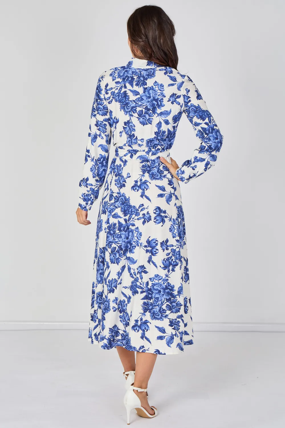 Love Sunshine Porcelain abito camicia maxi blu cintura