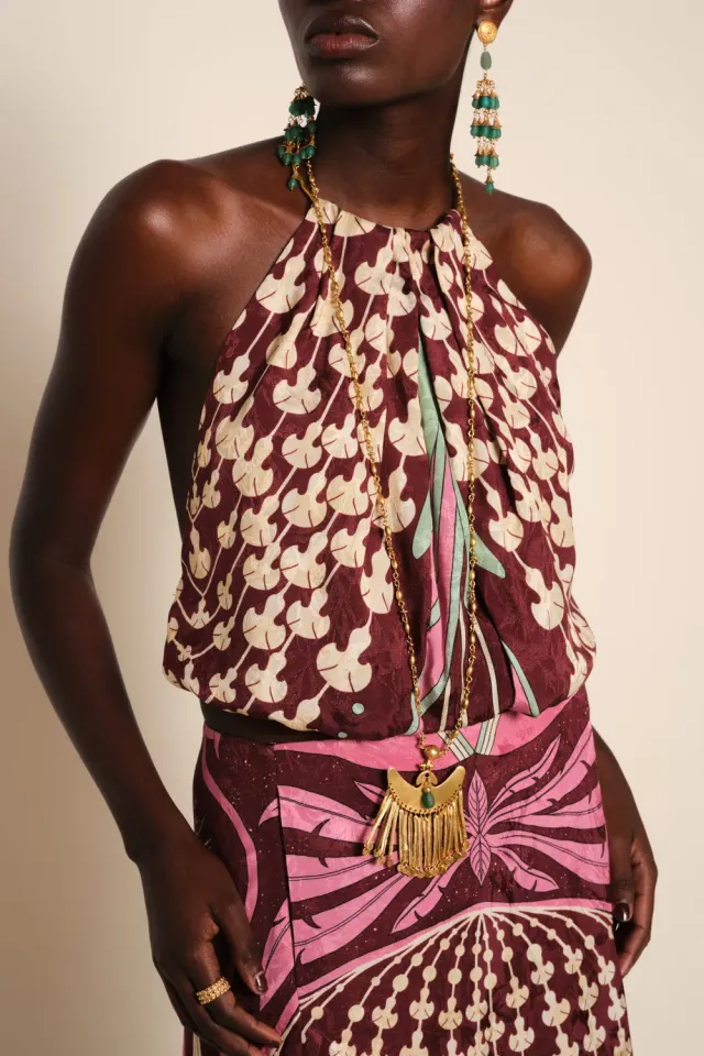 Johanna Ortiz Coolest top vino jacquard collana