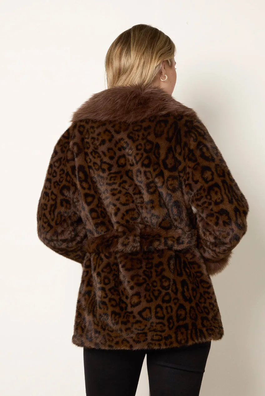 Blue Vanilla Cappotto Pelliccia Leopardato Marrone