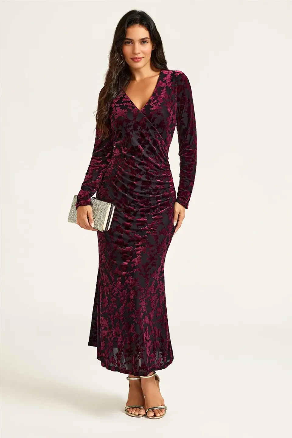 FS Collection Velvet Devore abito midi nero XS velluto fiori
