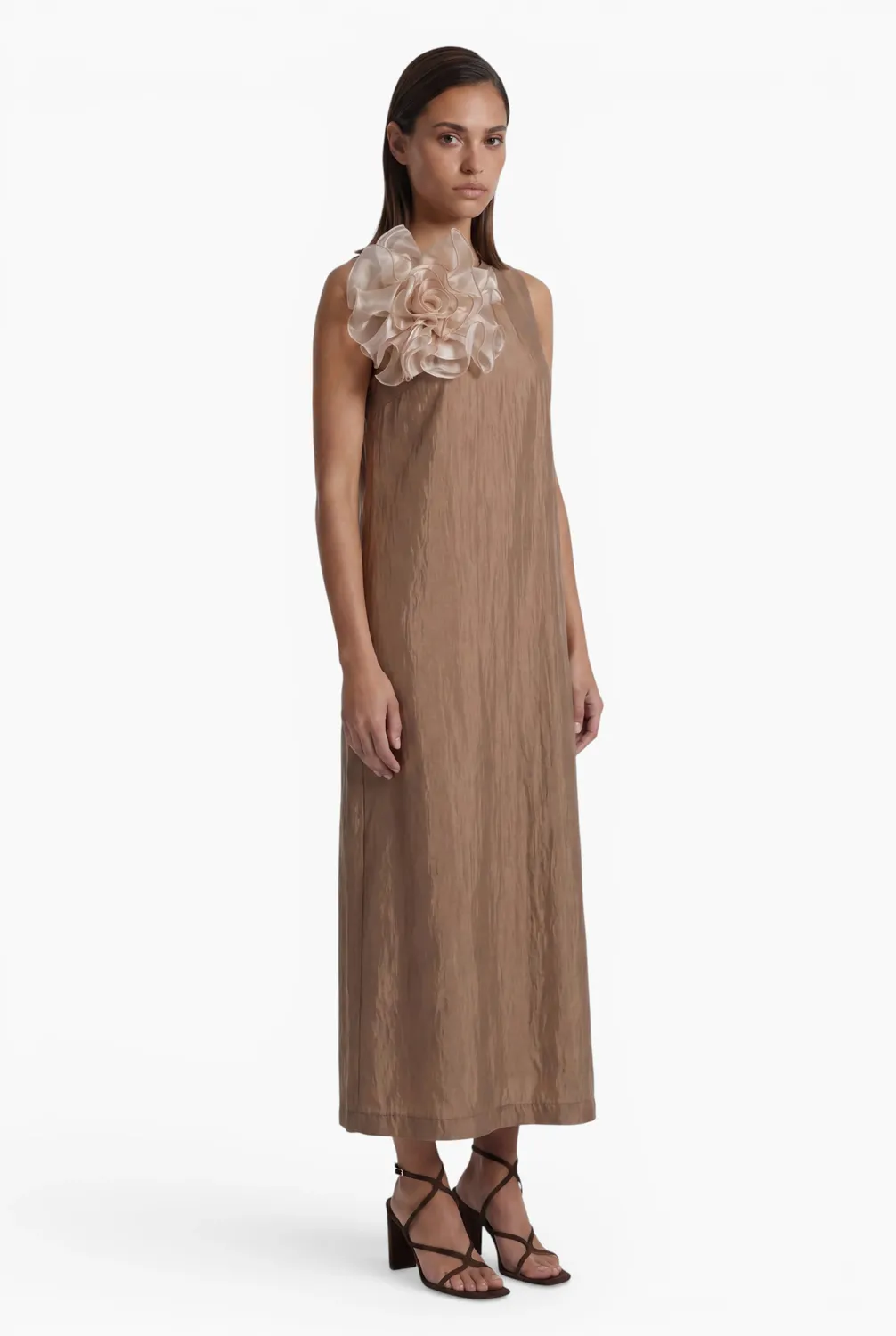 Ana Alcazar Davie abito midi lyocell cappuccino fiore