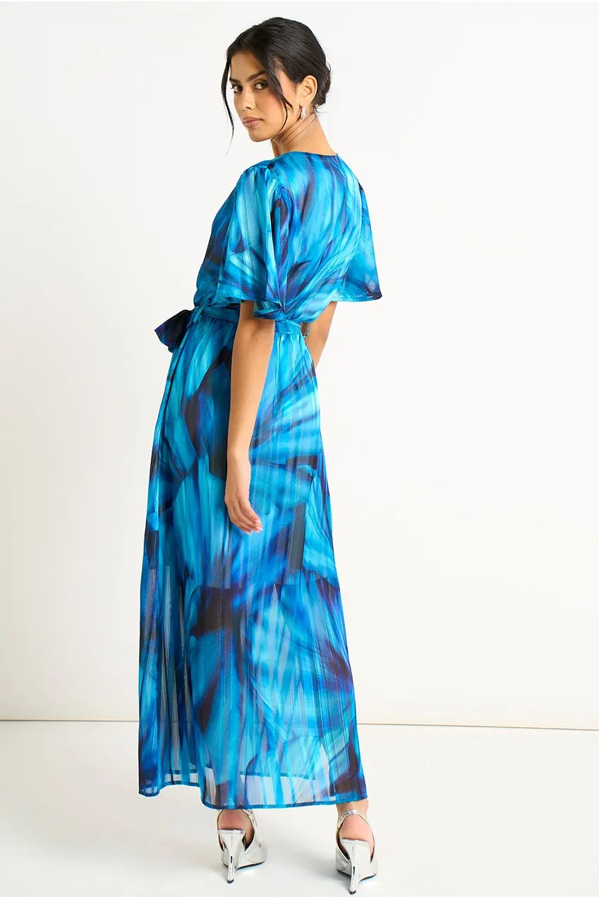 Gini London abito midi blu tie dye incrocio