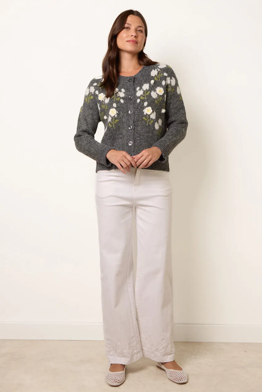 Blue Vanilla Floral Knit cardigan grigio scuro fiori