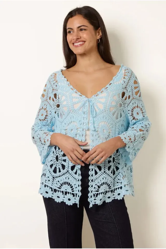 Blue Vanilla cardigan uncinetto cotone azzurro chiaro