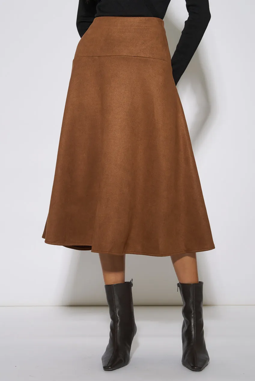Gini London A-Line gonna midi cammello scamosciato