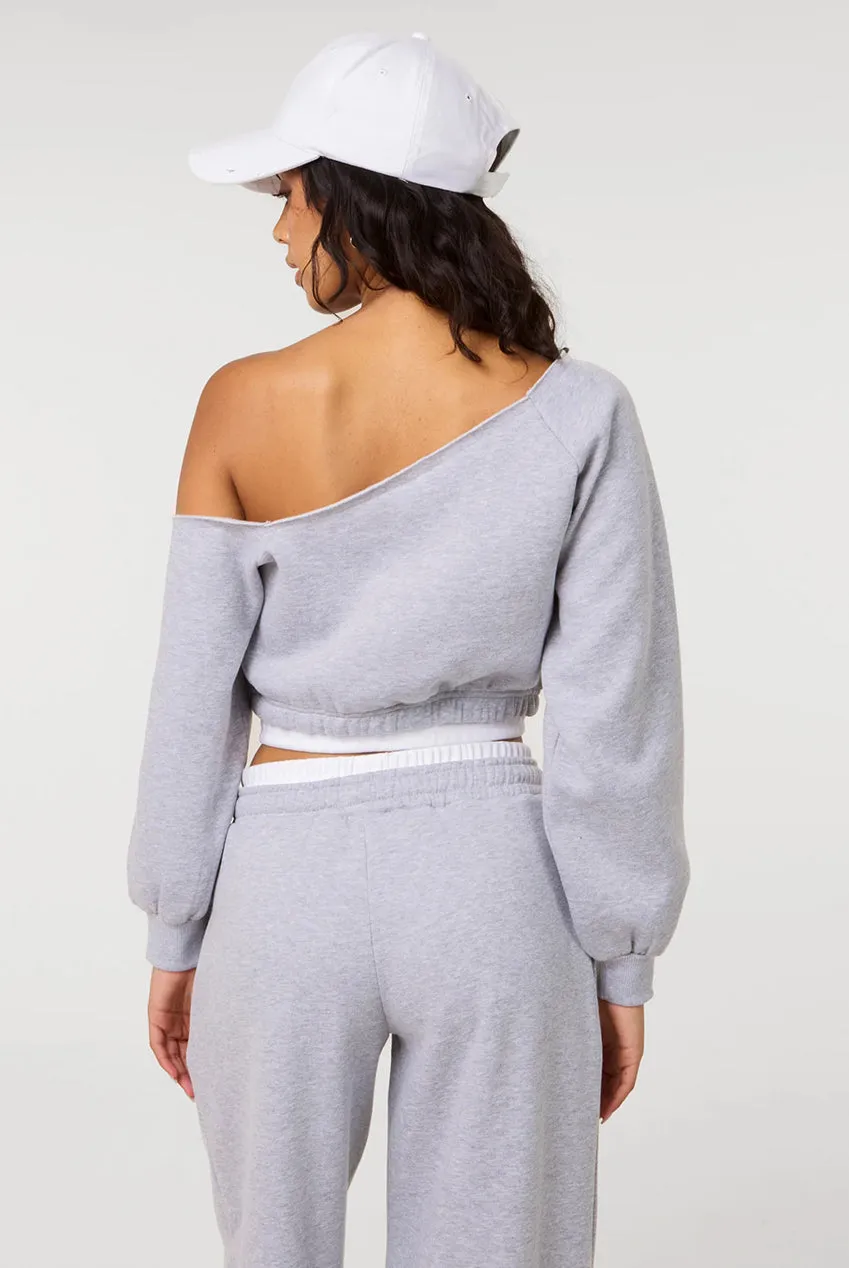 Pink Vanilla Off The Shoulder felpa grigia grafica cotone