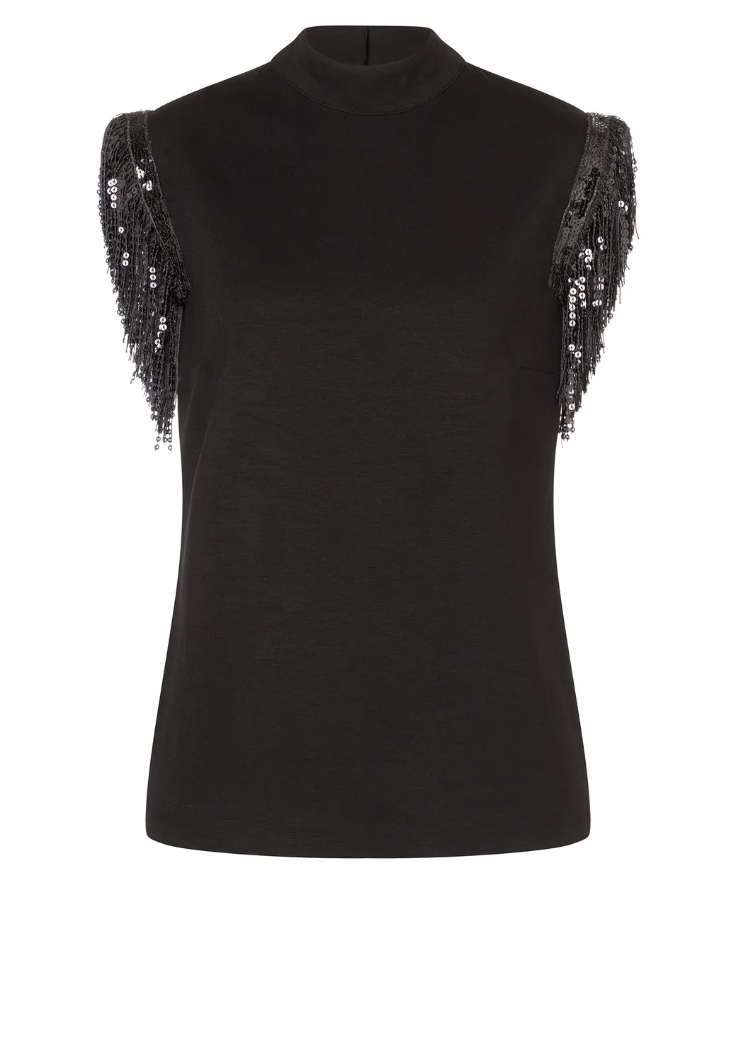 Ana Alcazar Cora Top Nero Jersey Frange Sera