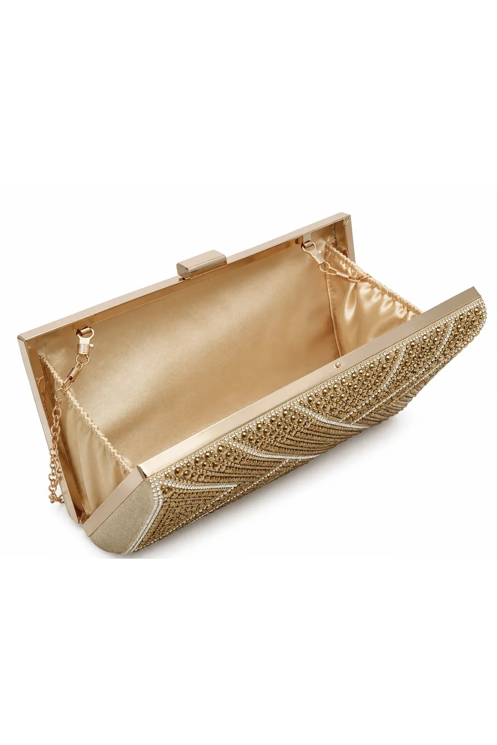 Double Second Box Clutch pochette oro strass catena