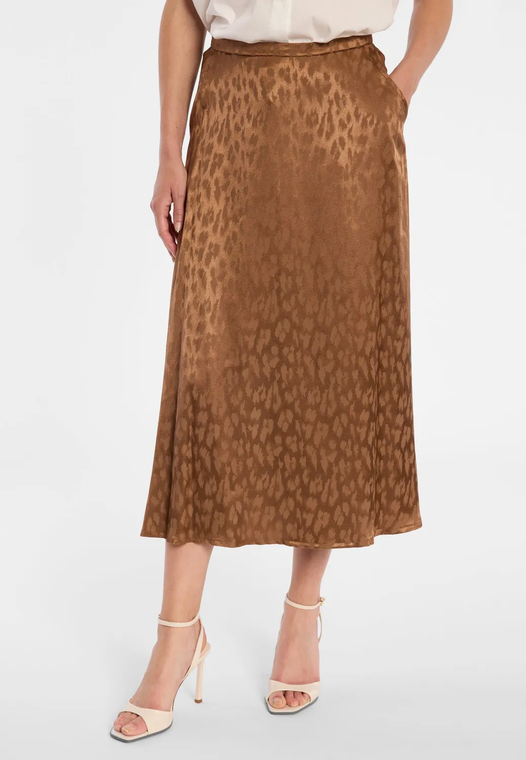 Ana Alcazar Dosia gonna satin midi animalier oro
