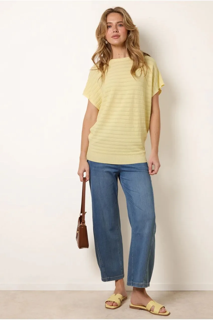 Blue Vanilla Top Knit Giallo Limone Manica Corta