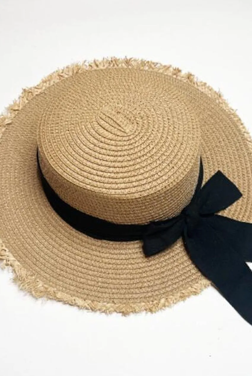 Goddiva SVNX cappello paglia beige fiocco nero taglia unica