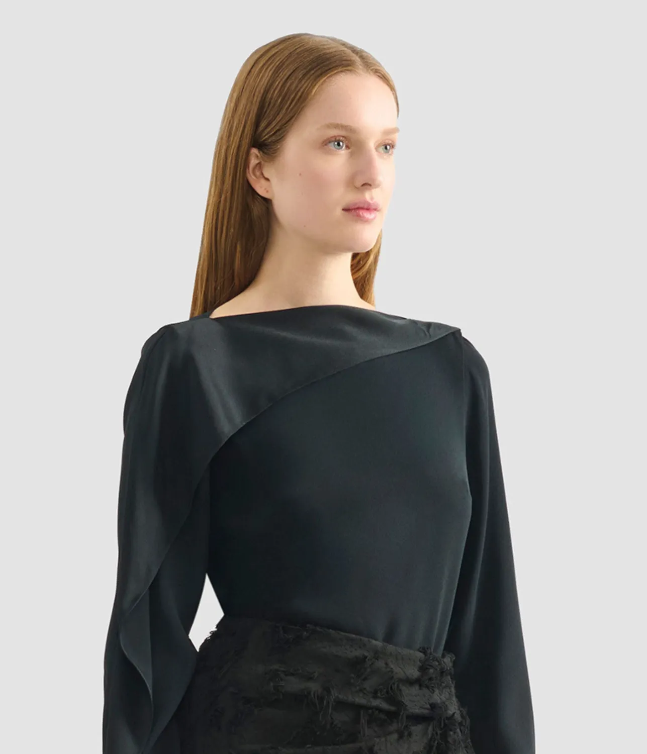 Erdem Draped Satin Cady Long Sleeve Blouse camicia nera