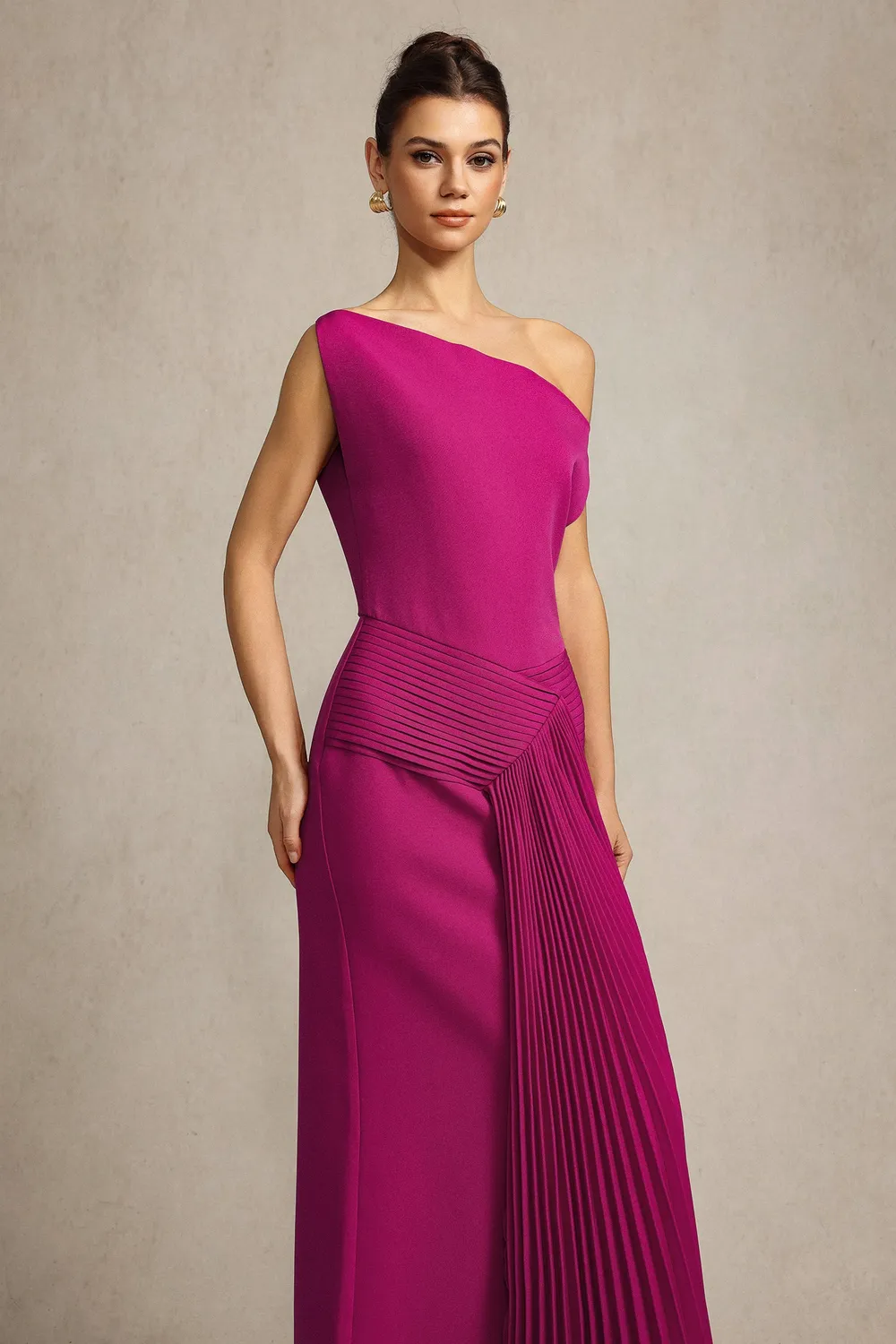 Bella Barnett Paulina abito midi rosa monospalla drappeggio