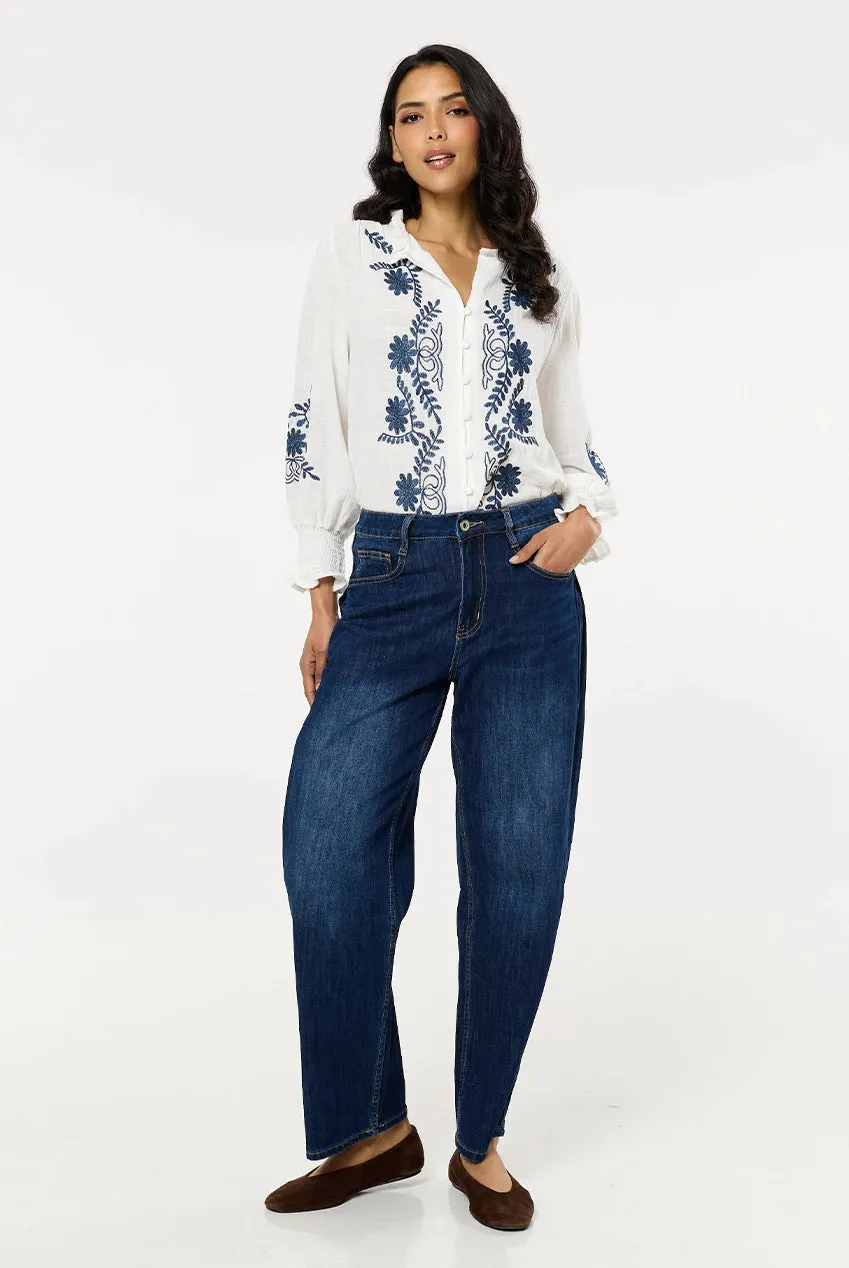 Liquorish Wide Leg jeans donna blu lavaggio scuro