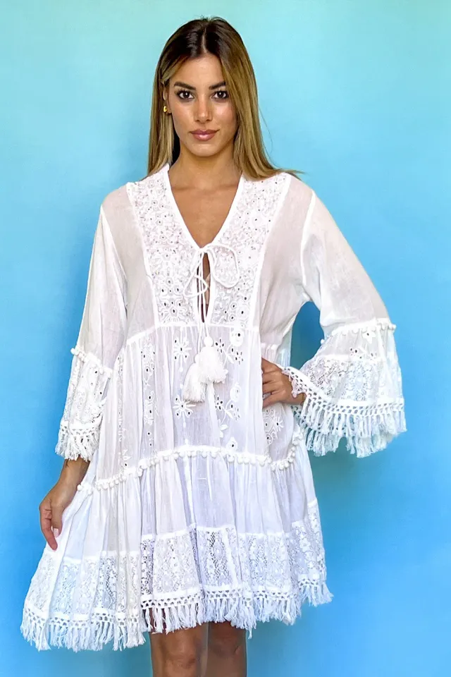 Antica Sartoria Positano DV1456 abito corto bianco cotone