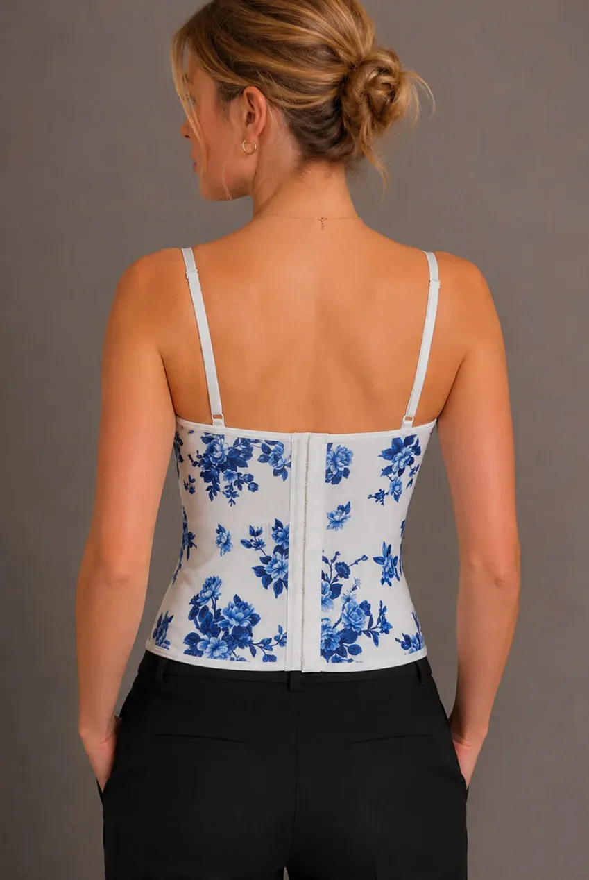 Avinci top corsetto blu floreale pizzo spalline