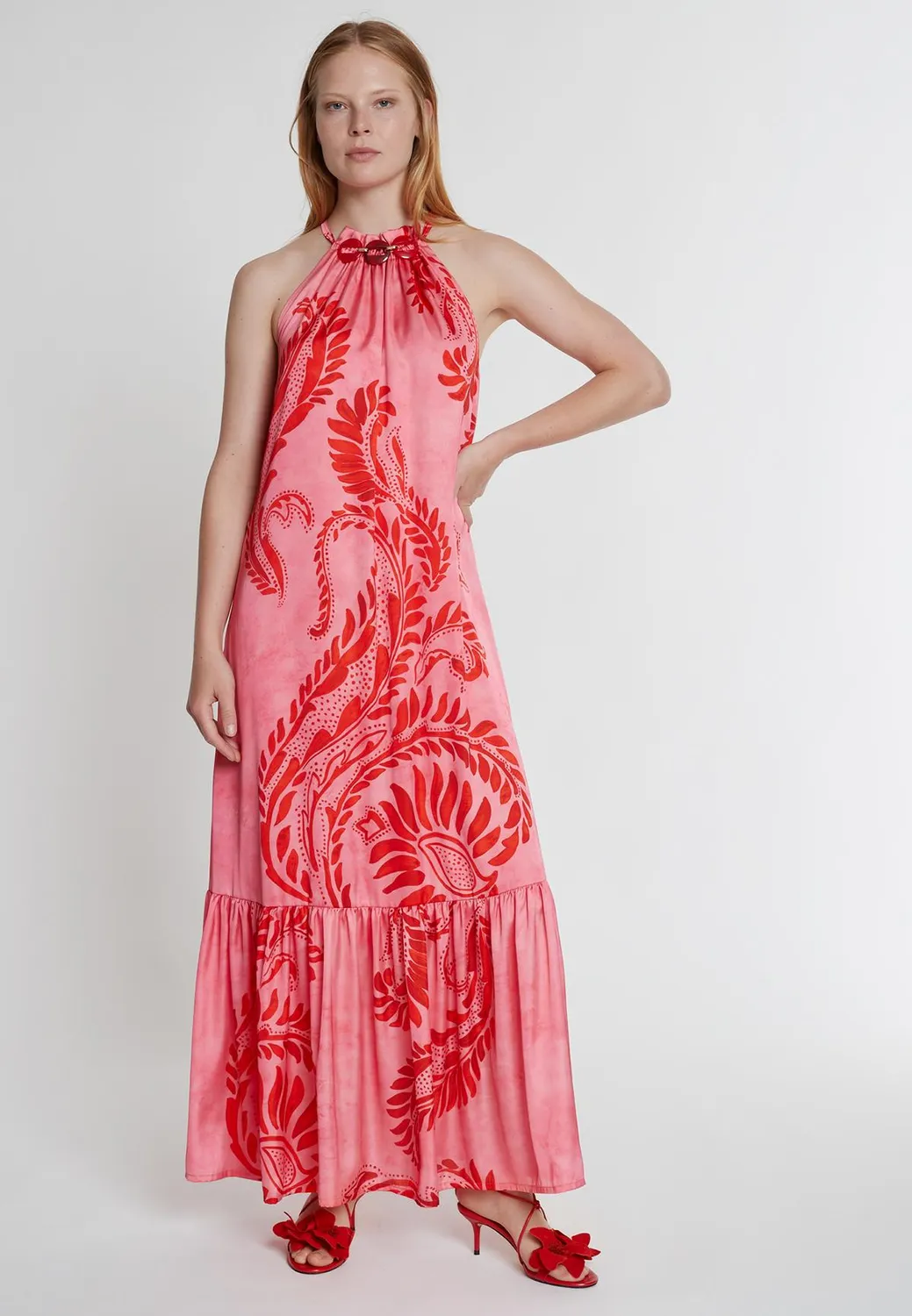 Ana Alcazar Kasa abito maxi halter balze fantasia