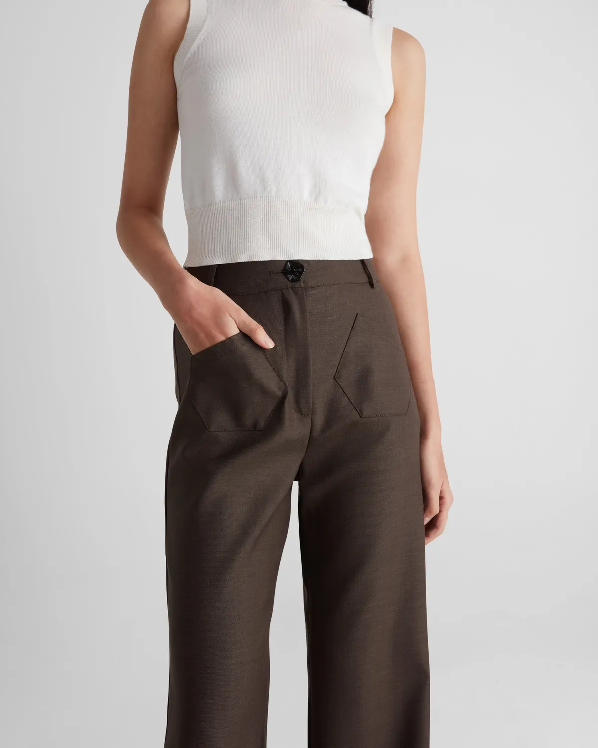 Violante Nessi Francis pantaloni marroni crêpe lana