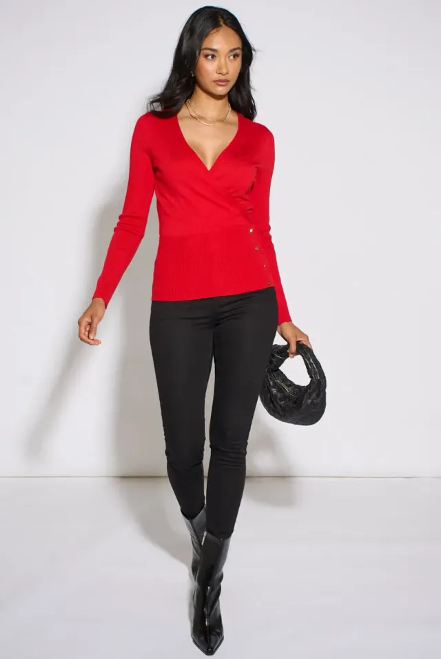 Gini London top rosso incrociato manica lunga bottoni oro