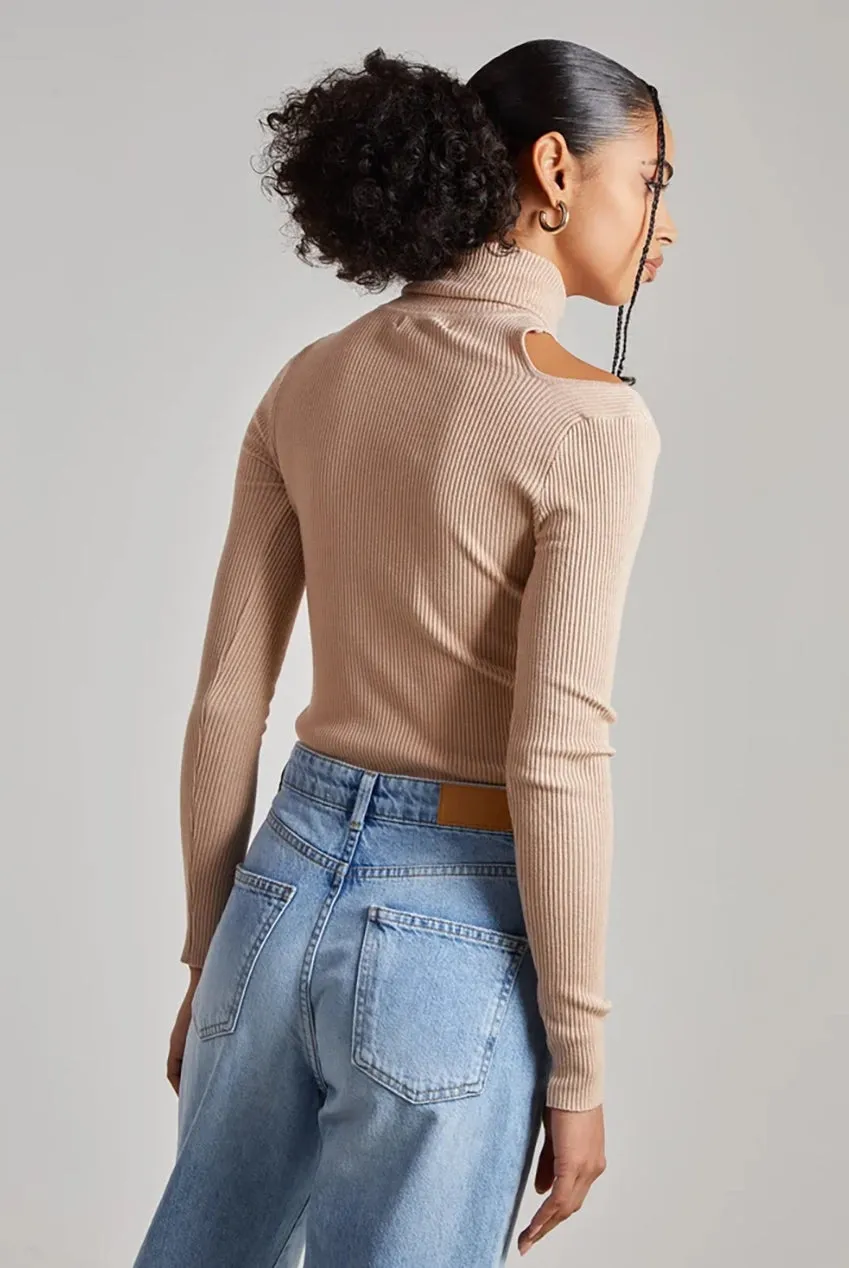 Pink Vanilla top maglia dolcevita camel ritaglio S