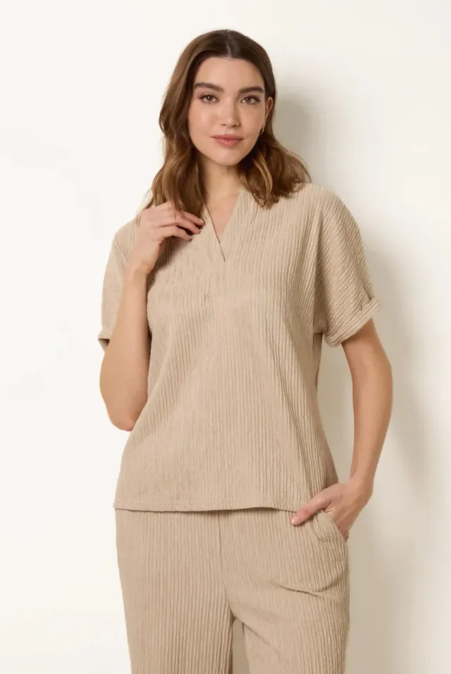 Blue Vanilla Grandad Collar top pietra oversize