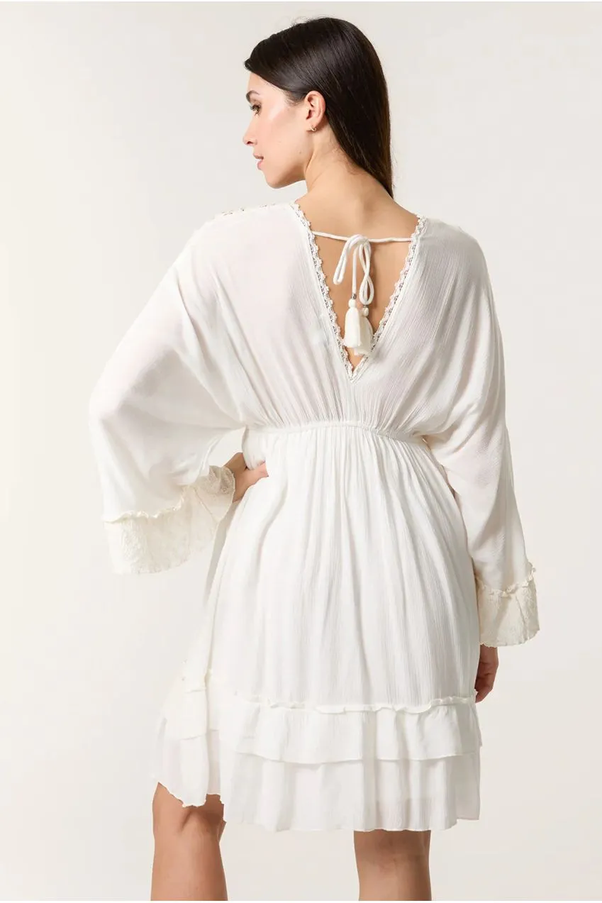 Blue Vanilla Kimono abito mini avorio viscosa ricamato