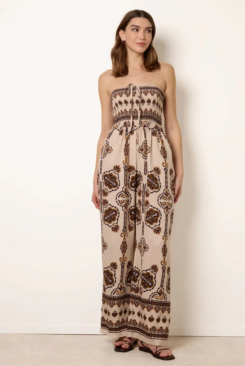 Blue Vanilla Tribal Print jumpsuit bardot marrone S/M