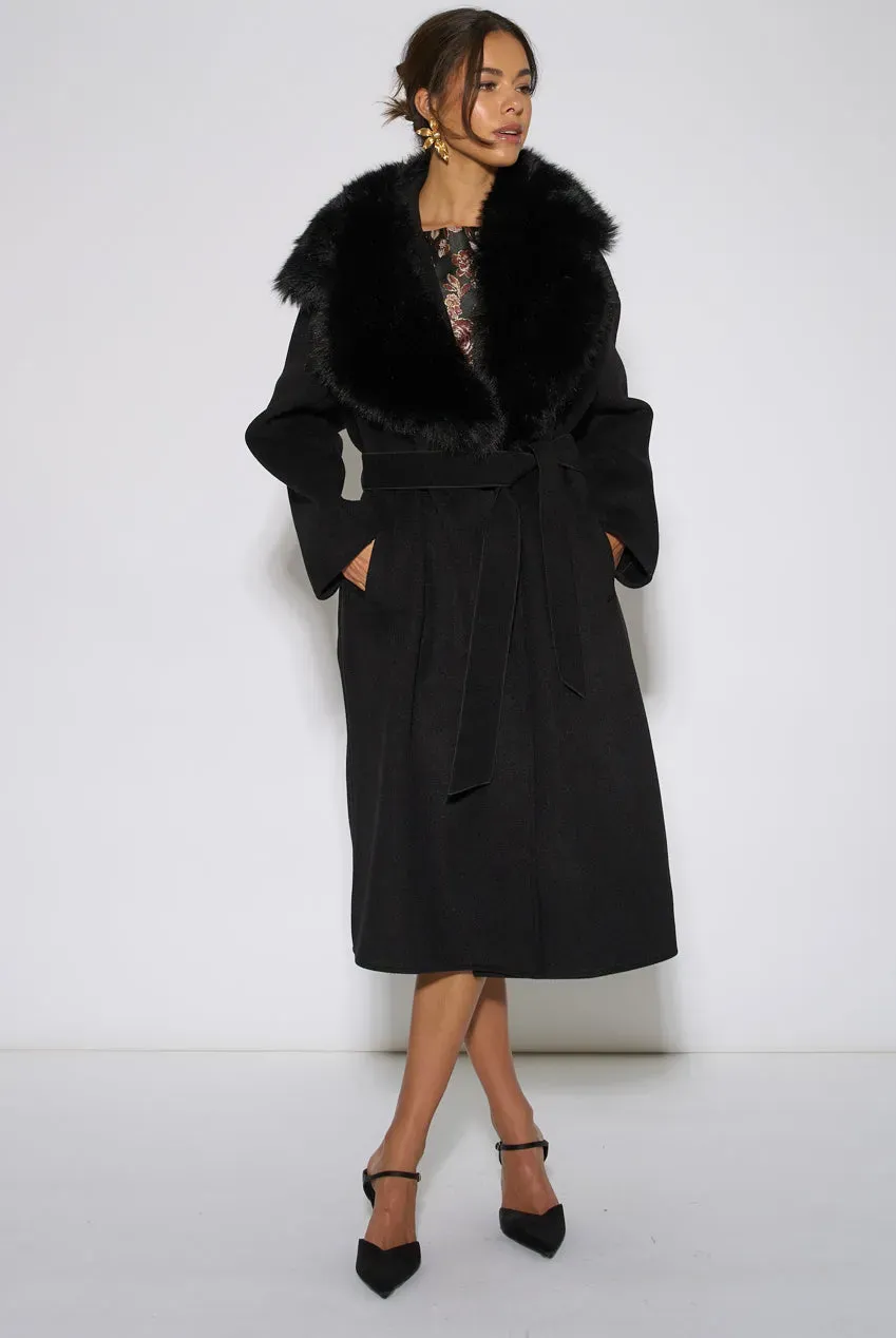 Gini London Faux Fur cappotto nero lungo collo