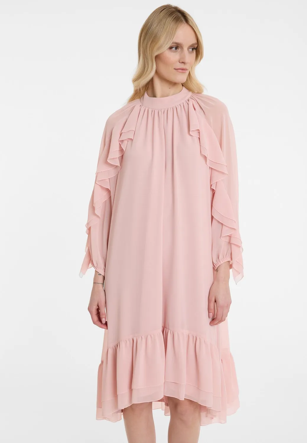 Ana Alcazar Ablysa abito midi nero in chiffon