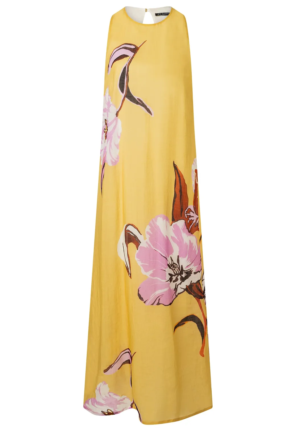 Ana Alcazar Dorejas abito lungo giallo fiori lino