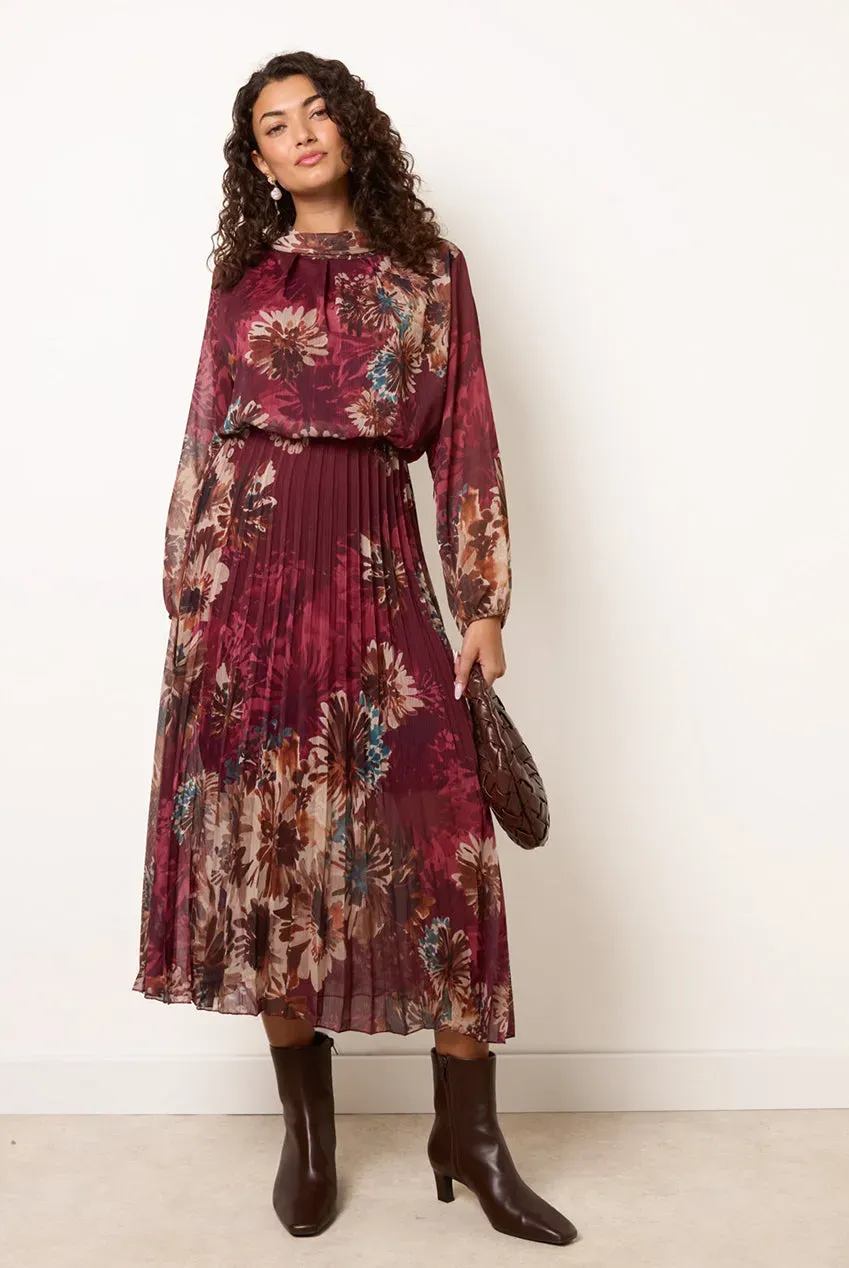 Blue Vanilla abito midi chiffon vino floreale S