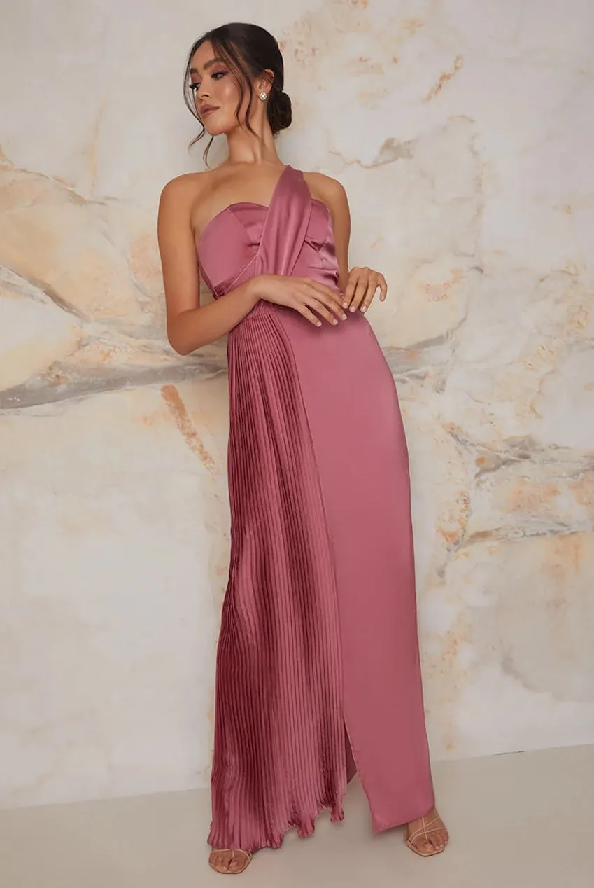 Chi Chi London Satin abito damigella rosa monospalla