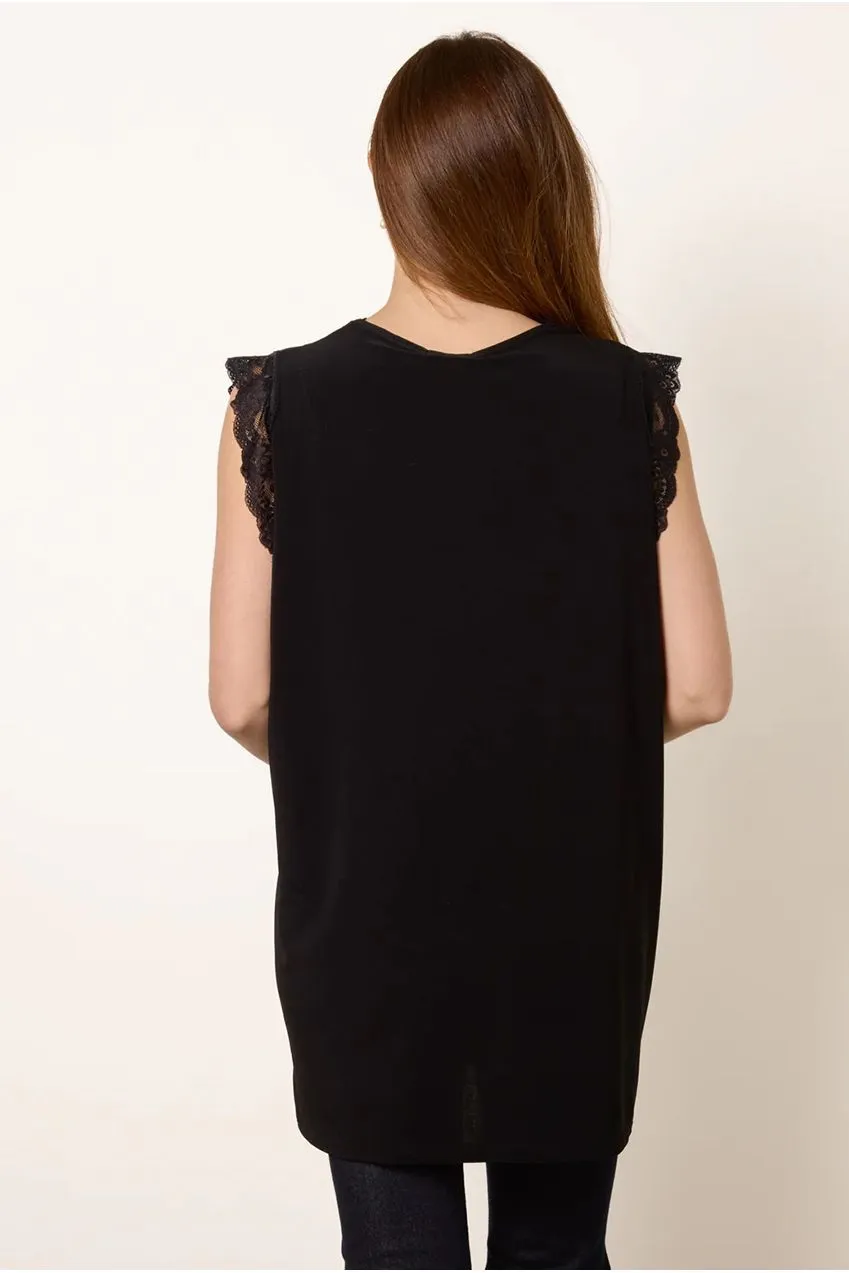 Blue Vanilla V Lace Trim top nero pizzo elasticizzato