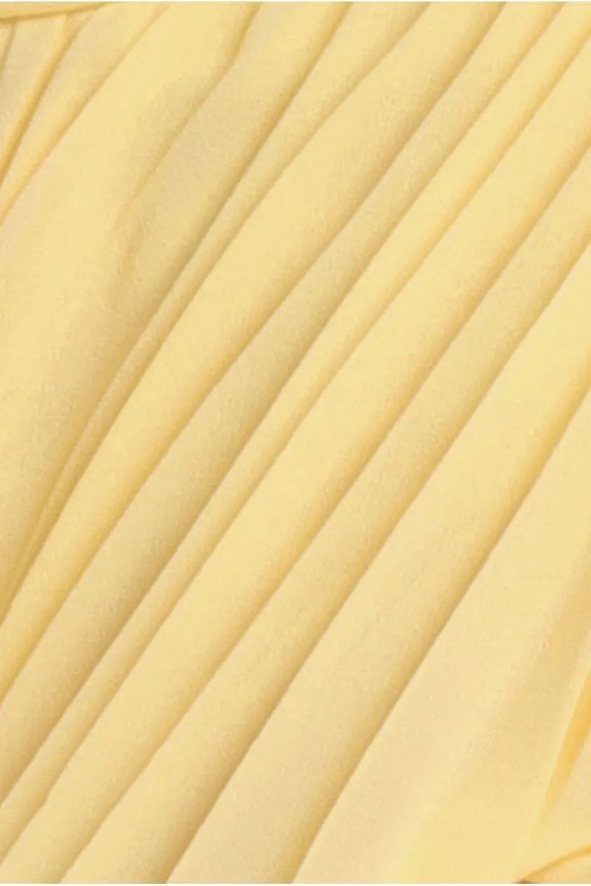 Goddiva Pleated Bardot abito midaxi chiffon limone scollo omeri