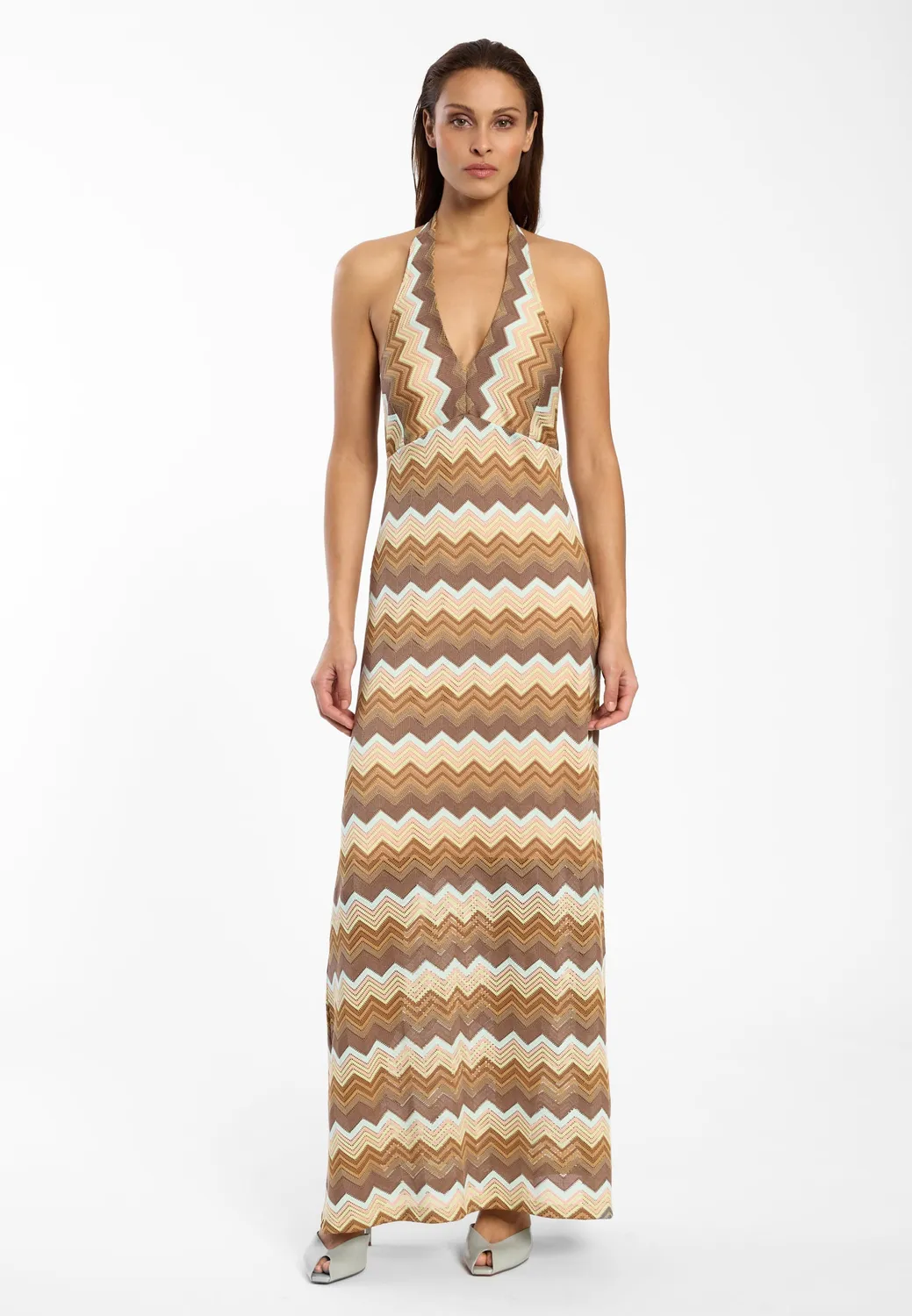 Ana Alcazar Disae abito maxi halterneck marrone