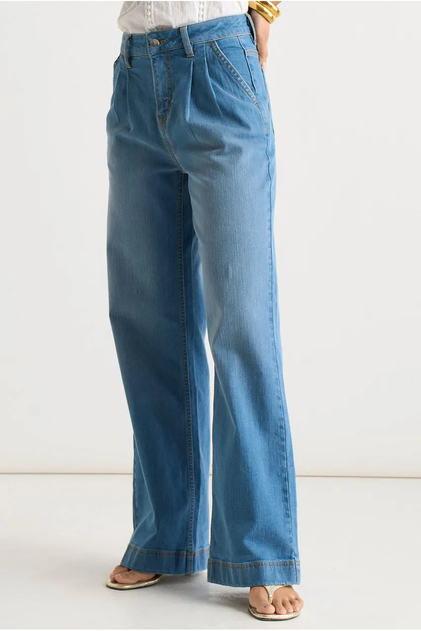 Gini London Blue Pleat Wide Leg jeans blu gamba larga