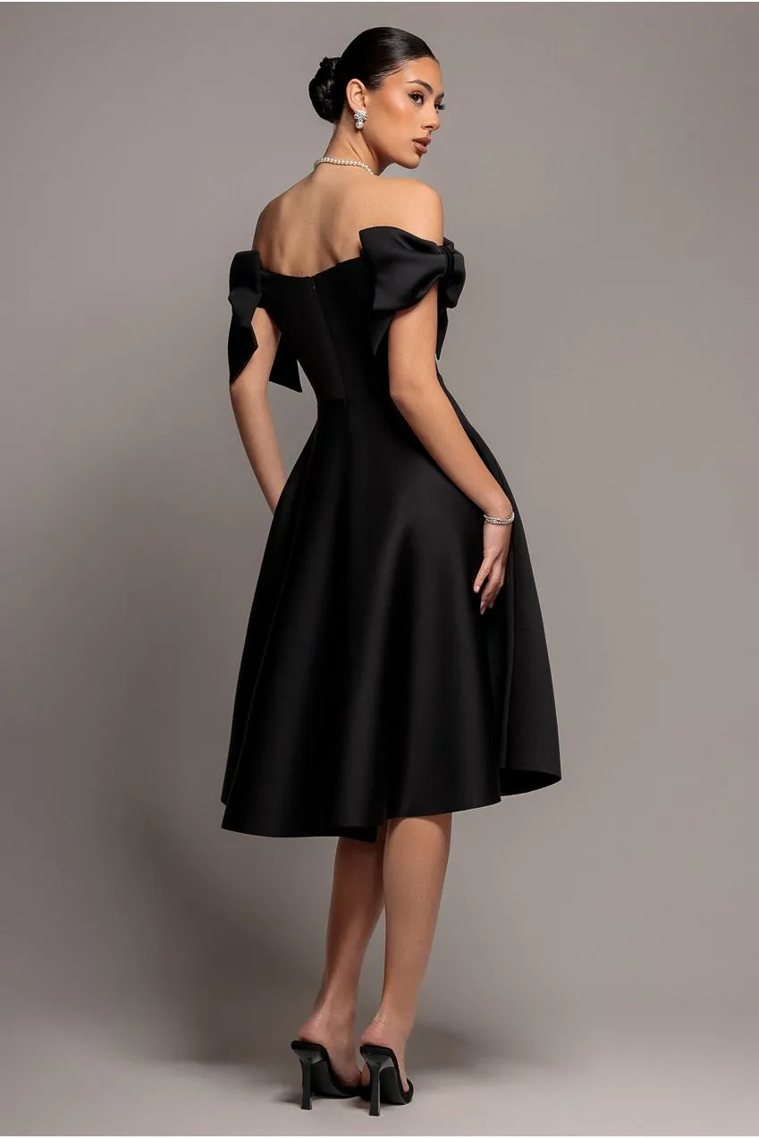 Goddiva Bardot DR5125 abito midi nero scollatura bardot