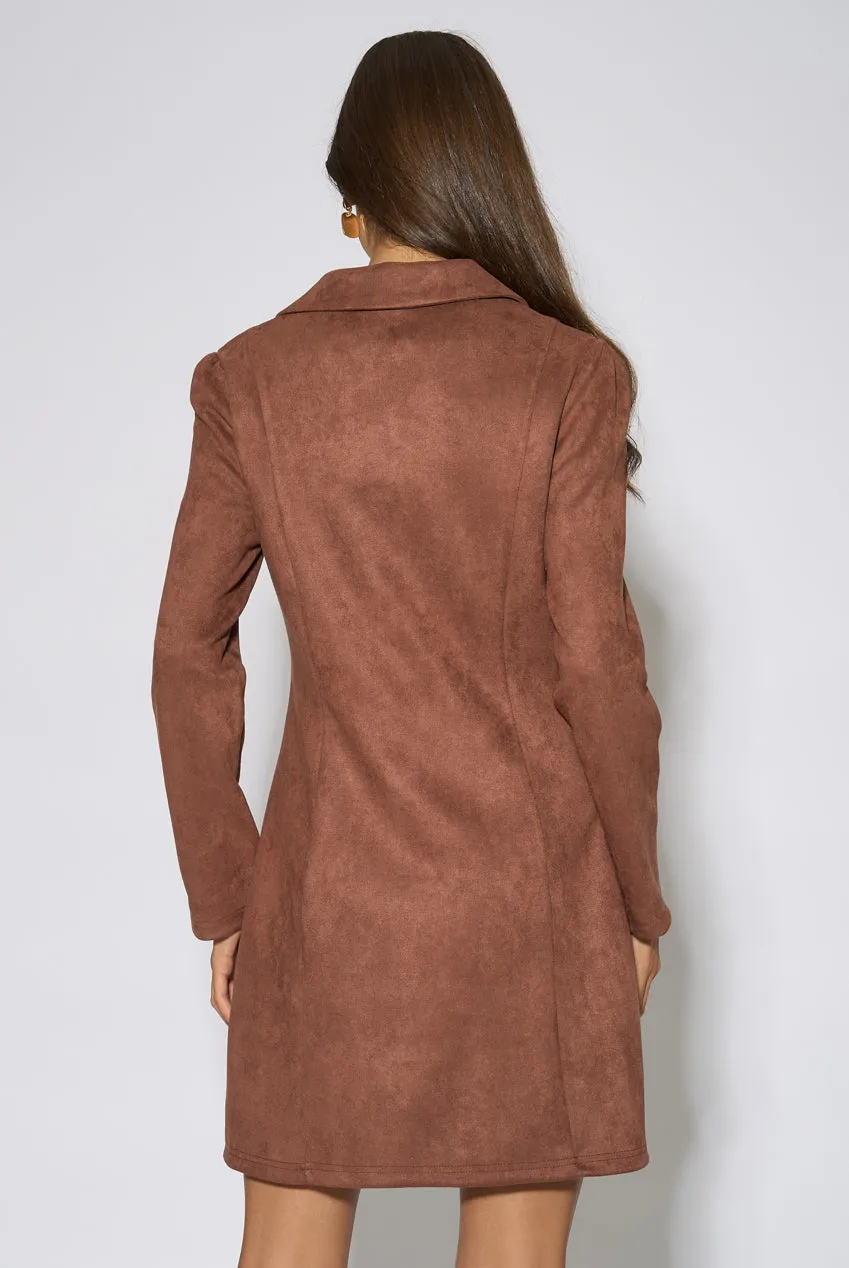 Gini London Zip abito mini marrone scamosciato