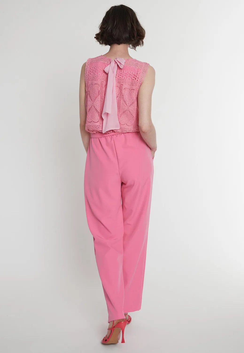 Ana Alcazar Paddy tuta lunga rosa top pizzo cuore