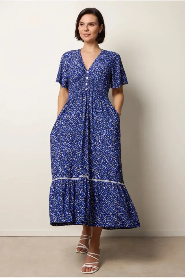 Blue Vanilla Ditsy Floral abito midi blu a fiori