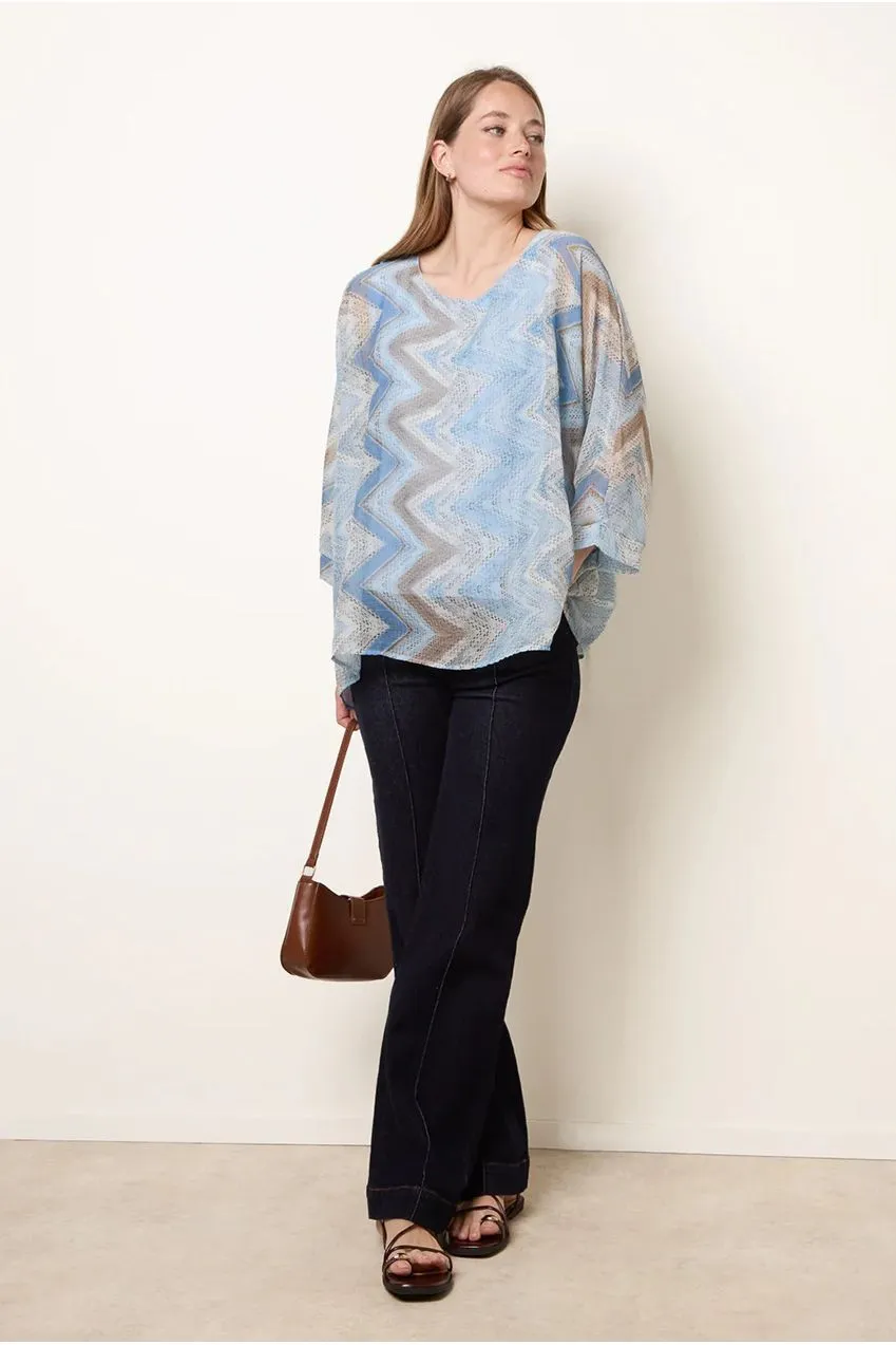 Blue Vanilla Zig Zag top blu poliestere